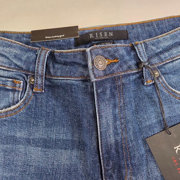 Risen Los Angeles Distressed Raw Hem Blue Skinny Jeans Womens Size 29/9 New Tags - Picture 3 of 14
